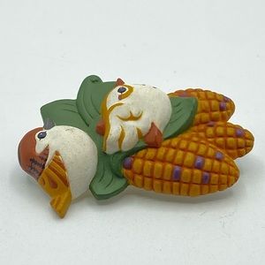 Vintage Bird Pin Harvest Fall Indian Corn Cob Thanksgiving Autumn Festive Granny